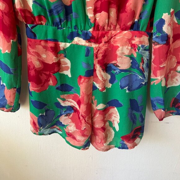 Lulus Long Sleeve Romper Womens Medium Floral V-neck Back Rear Zip Vacay - Picture 2 of 8